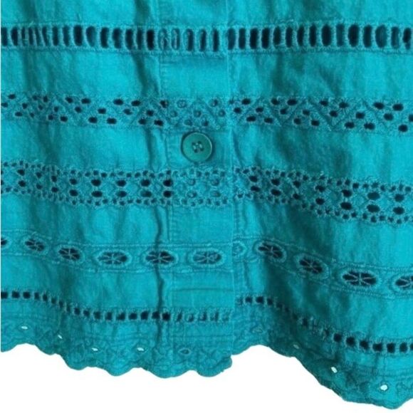 Draper’s and Damon’s Eyelet Blouse/Jacket in Teal Green Women’s Petite Large - Picture 2 of 7